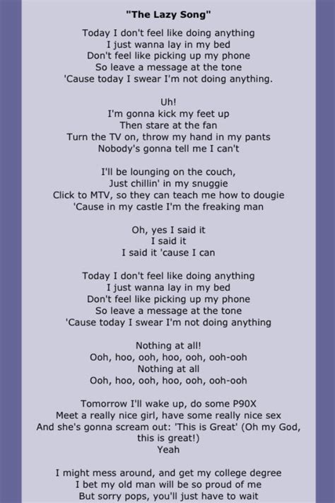 bruno mars the lazy song lyrics